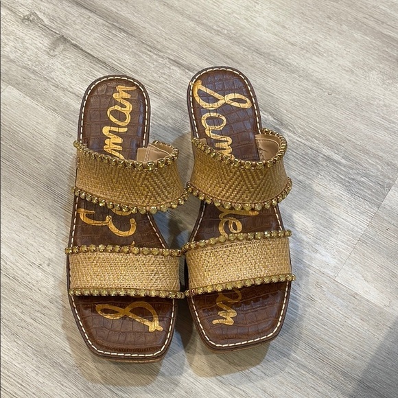 Sam Edelman Angelina Double Strap Slip On Open Toe Wedges Sandals Size 9.5 - Picture 2 of 7